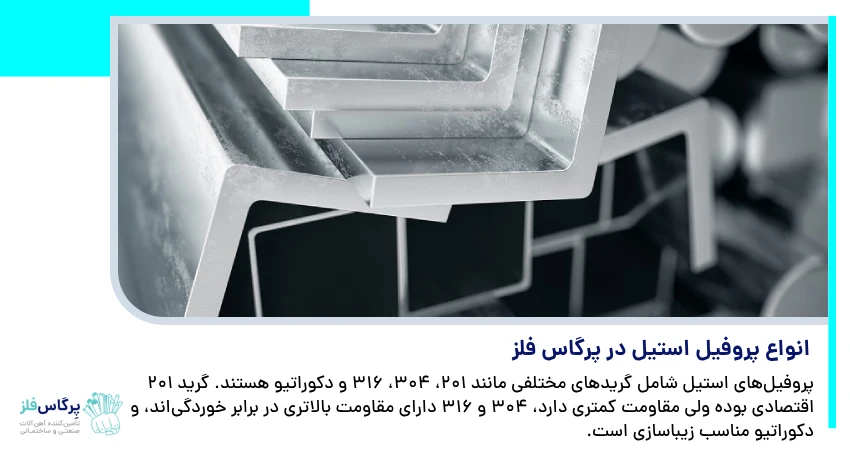 انواع پروفیل استیل در پرگاس فلز